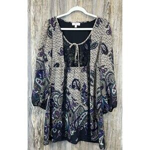 As U Wish Mini Dress Size XL Boho Chic Indie Romantic Festival Paisley Print